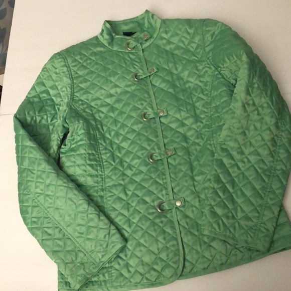 Jones New York Signature Vibrant Green Quilted Jacket Size Small Casual Silky - Picture 1 of 7